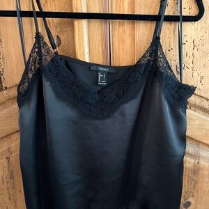 Forever 21 Black Satin Top with Lace Detail
